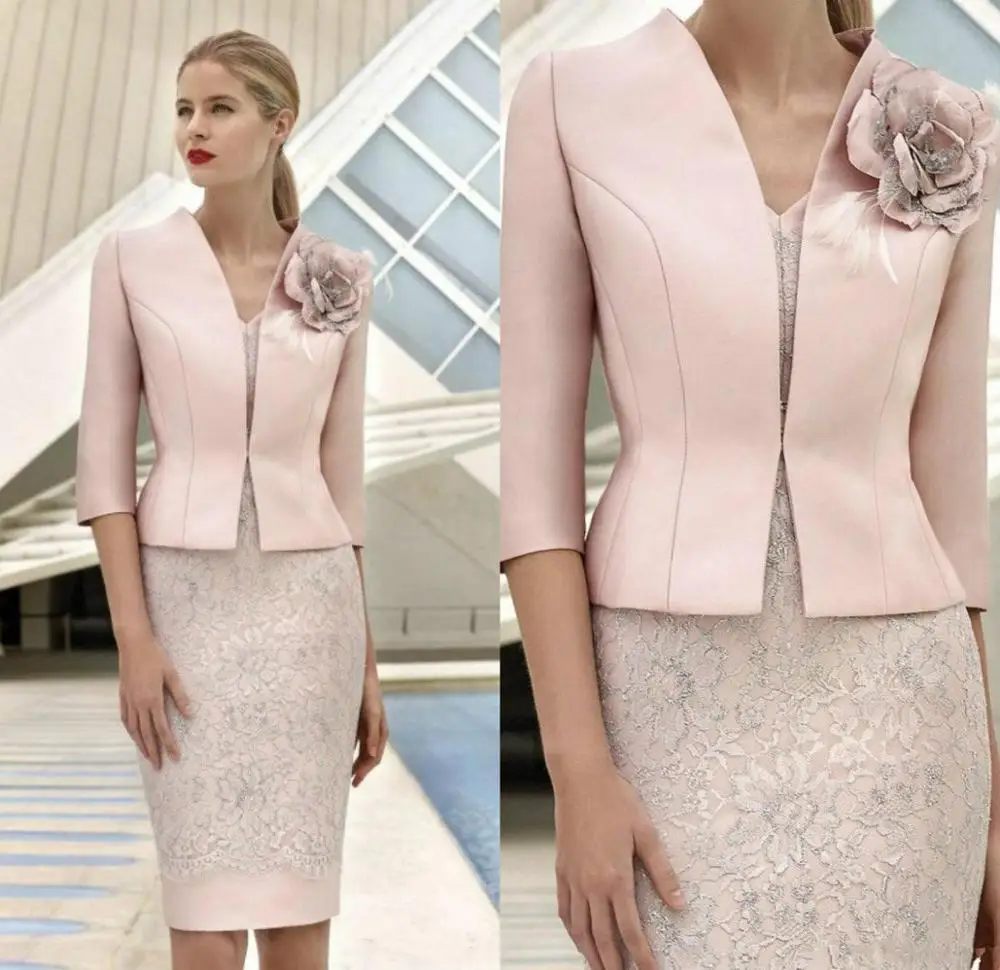Elegant Pink Mother Of The Bride Dresses With Jacket Lace Appliqued Beads Wedding Guest Dress Knee Length Flower Formal Mother O
Elegant Pink Mother Of The Bride Dresses With Jacket Lace Appliqued Beads Wedding Guest Dress Knee Length Flower Formal Mother O