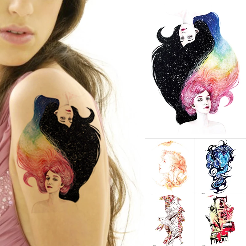 Waterproof Temporary Tattoo Sticker Old School Rainbow Hair Girl Flower Pattern Cobra Water Transfer Body Art Flash Fake Tatoo
Waterproof Temporary Tattoo Sticker Old School Rainbow Hair Girl Flower Pattern Cobra Water Transfer Body Art Flash Fake Tatoo