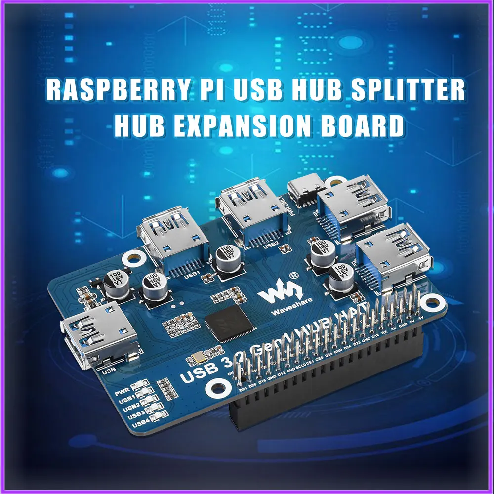 Raspberry Pi 4 Moudle B USB HUB splitter hub expansion board 4-port USB 3.2 Gen1 free drive for Raspberry pi 3B/3B+/4B
Raspberry Pi 4 Moudle B USB HUB splitter hub expansion board 4-port USB 3.2 Gen1 free drive for Raspberry pi 3B/3B+/4B