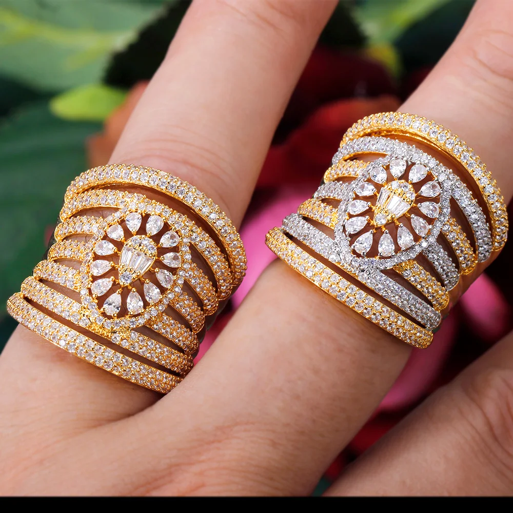 Bride TalkLuxury Big Ring 7 Layer Simple Elegant Lines Cubic Zircon Bridal Engagement Jewelry For Women Party Wedding Rings
Bride TalkLuxury Big Ring 7 Layer Simple Elegant Lines Cubic Zircon Bridal Engagement Jewelry For Women Party Wedding Rings