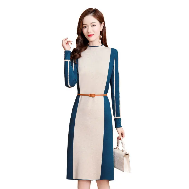 New Women's Knitted Dress Winter Korean Version Of A-line Skirt Contrast Color Fashion Casual Skirt Base Sweater Dresses Female
New Women's Knitted Dress Winter Korean Version Of A-line Skirt Contrast Color Fashion Casual Skirt Base Sweater Dresses Female