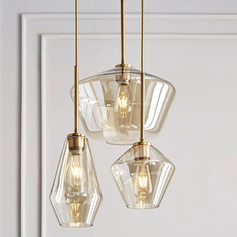 Nordic all copper glass chandelier restaurant three combo pendant lamp foyer dining room coffee shop E14 LED lighting fixture
Nordic all copper glass chandelier restaurant three combo pendant lamp foyer dining room coffee shop E14 LED lighting fixture