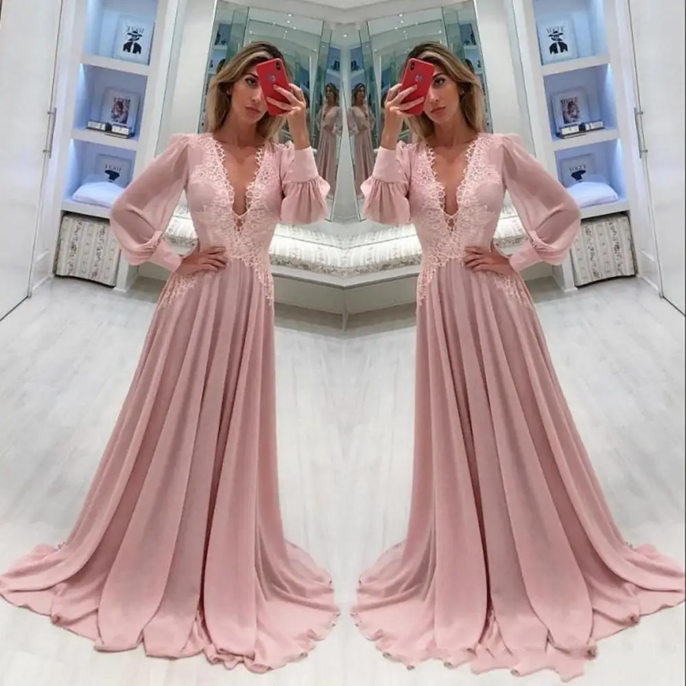 2021 Pink Chiffon Formal Mother Of The Bride Dresses Deep V Neck Long Sleeves Lace Appliques Weddings Party Evening Prom Gowns
2021 Pink Chiffon Formal Mother Of The Bride Dresses Deep V Neck Long Sleeves Lace Appliques Weddings Party Evening Prom Gowns