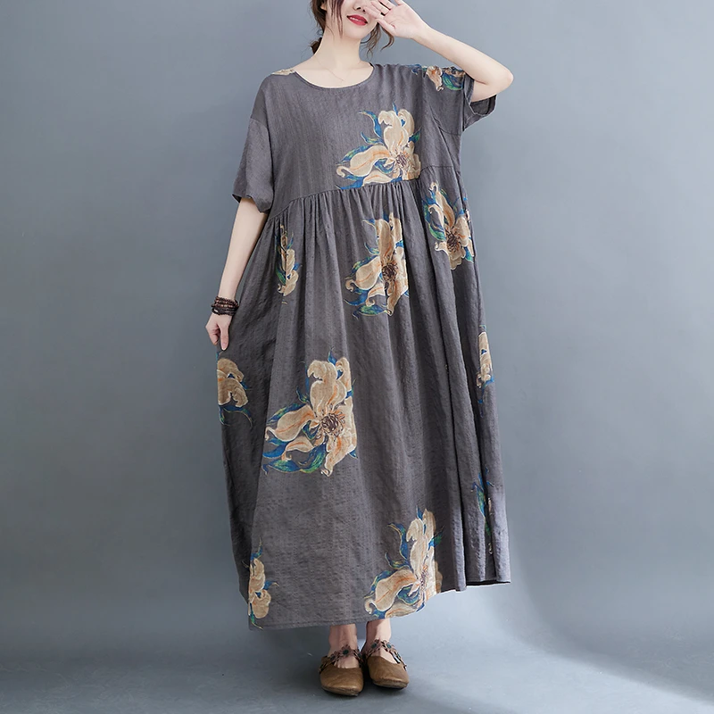 2025 Spring Summer Women Over Size Cotton Linen Short Sleeve Vintage Dress Floral Print Casual Loose Long Elegant Ladies Dresses
2025 Spring Summer Women Over Size Cotton Linen Short Sleeve Vintage Dress Floral Print Casual Loose Long Elegant Ladies Dresses
