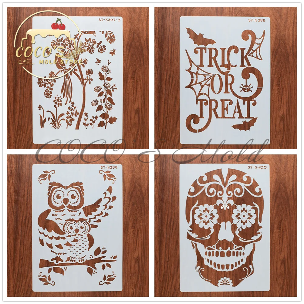 A4 Size Halloween Owl/Bat/Skull Design DIY Plastic Cake Stencils Scrapbooking Painting Drawing Template Cake Tools
A4 Size Halloween Owl/Bat/Skull Design DIY Plastic Cake Stencils Scrapbooking Painting Drawing Template Cake Tools