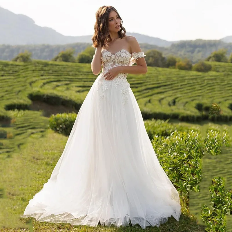 Vestidos De Noiva Lace Beach Wedding Dress 2024 New Princess Appliques Off Shoulder Soft Tulle Open Back Boho Bridal Gowns
Vestidos De Noiva Lace Beach Wedding Dress 2024 New Princess Appliques Off Shoulder Soft Tulle Open Back Boho Bridal Gowns