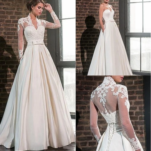 Vintage 2024 Sweetheart Satin Wedding Dress with Jacket Long Sleeve Floor Length Bridal Gowns Pockets Robe De Mariage Customed
Vintage 2024 Sweetheart Satin Wedding Dress with Jacket Long Sleeve Floor Length Bridal Gowns Pockets Robe De Mariage Customed