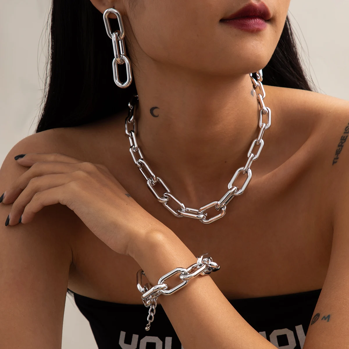 3Pcs/Set Gothic Punk Hip Hop Exaggerated CCB Chunky Cuban Necklace Earring Simple Short Necklaces Glamour Girl Jewelry Gift
3Pcs/Set Gothic Punk Hip Hop Exaggerated CCB Chunky Cuban Necklace Earring Simple Short Necklaces Glamour Girl Jewelry Gift