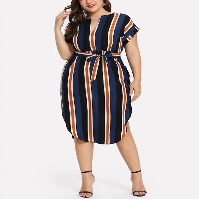 Summer New Large Size Dress 4XL 5XL 6XL7XL Bust 130CM Fashion Women's Sexy V-neck Short Sleeve Belt Striped Dress
Summer New Large Size Dress 4XL 5XL 6XL7XL Bust 130CM Fashion Women's Sexy V-neck Short Sleeve Belt Striped Dress