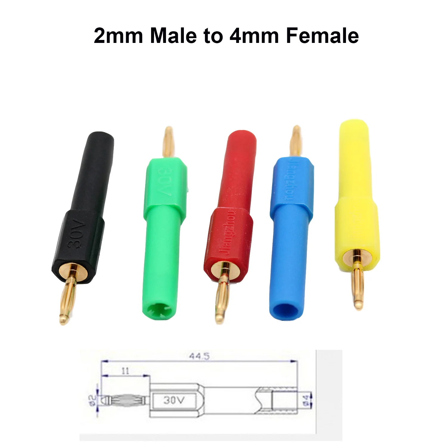 100pcs Safety 30V Banana Gold 2mm Plug Male to 4mm Banana Jack Female Test Probe Adapter 5 Colors
100pcs Safety 30V Banana Gold 2mm Plug Male to 4mm Banana Jack Female Test Probe Adapter 5 Colors