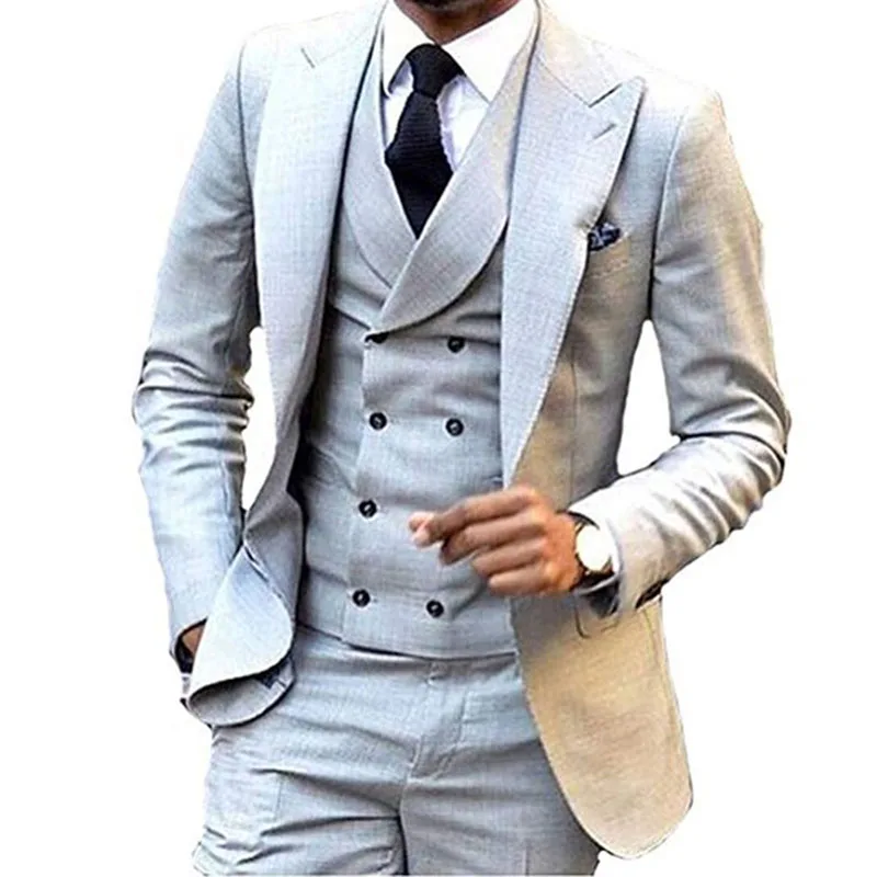 Costume Homme Sliver Gray Men Suits Double Breasted Vest Slim Fit Tuxedos Wedding Suits for Men (Blazer+Vest+Pants) Ropa Hombre
Costume Homme Sliver Gray Men Suits Double Breasted Vest Slim Fit Tuxedos Wedding Suits for Men (Blazer+Vest+Pants) Ropa Hombre