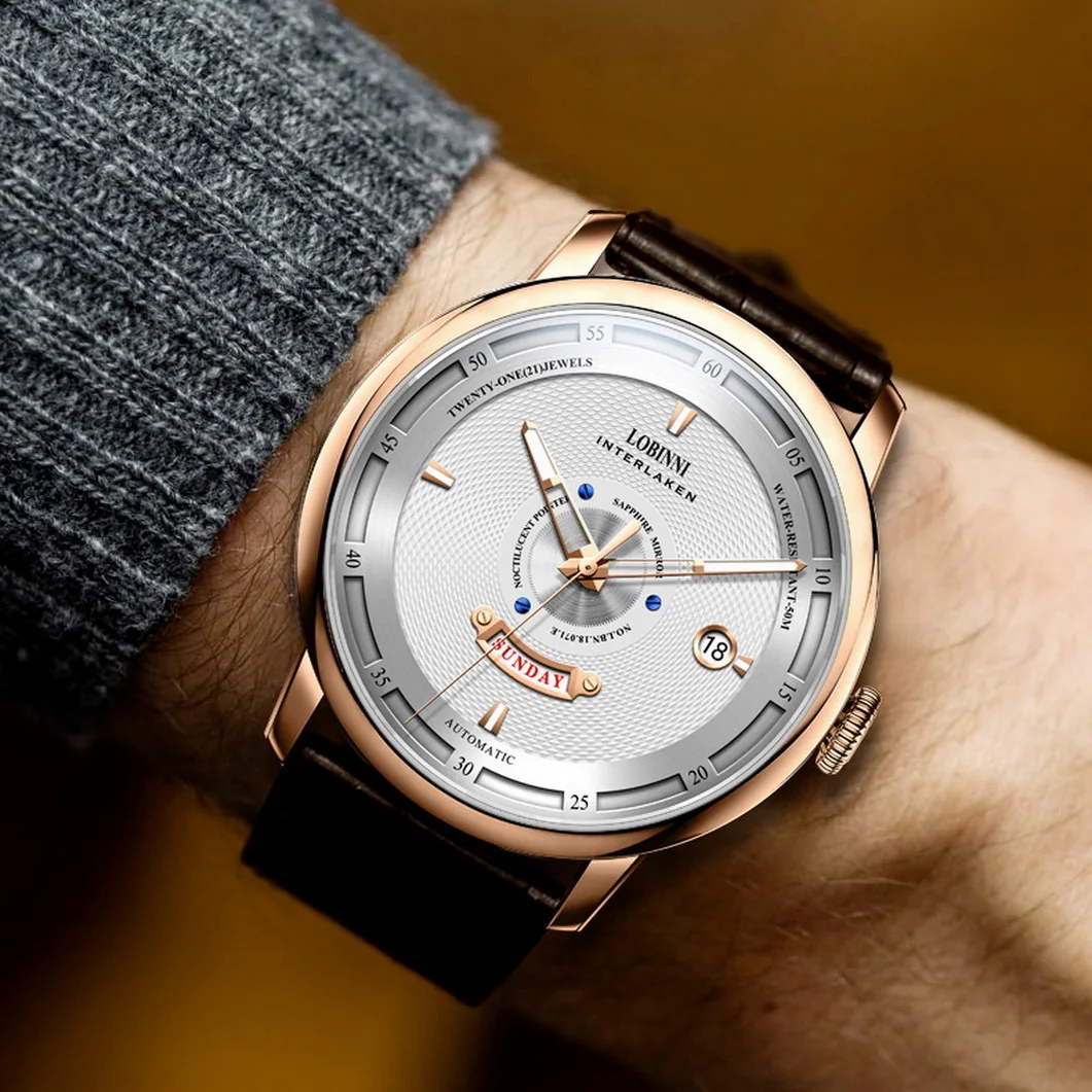 LOBINNI Men Automatic Watch 41mm Mechanical Wristwatch Sapphire Mirror Dual Calendar Week Date
LOBINNI Men Automatic Watch 41mm Mechanical Wristwatch Sapphire Mirror Dual Calendar Week Date