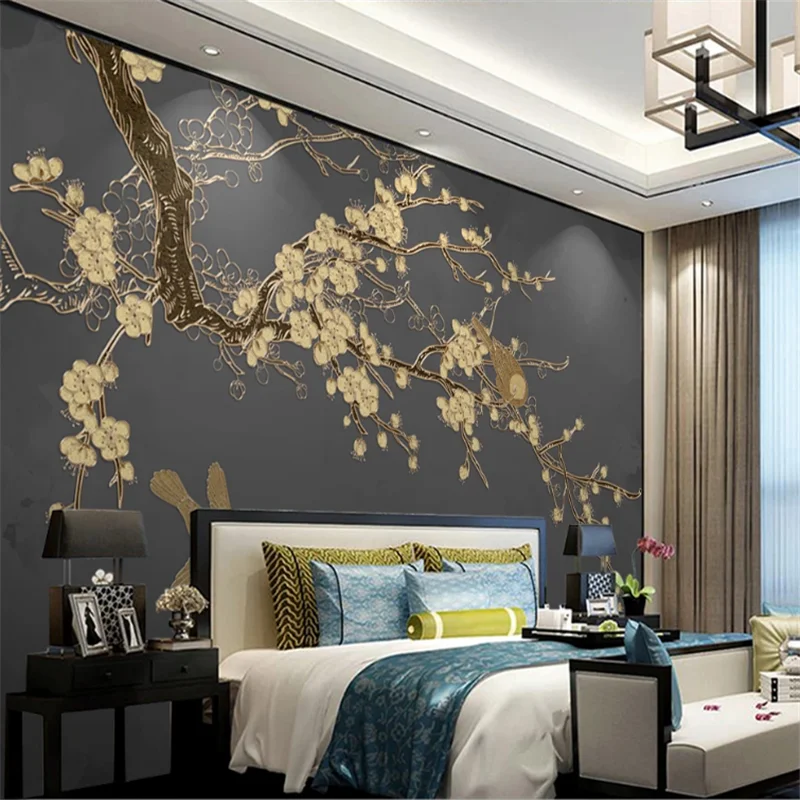 wellyu Custom large-scale mural beautiful hand-painted new Chinese style flower and bird golden relief line sofa background wall
wellyu Custom large-scale mural beautiful hand-painted new Chinese style flower and bird golden relief line sofa background wall