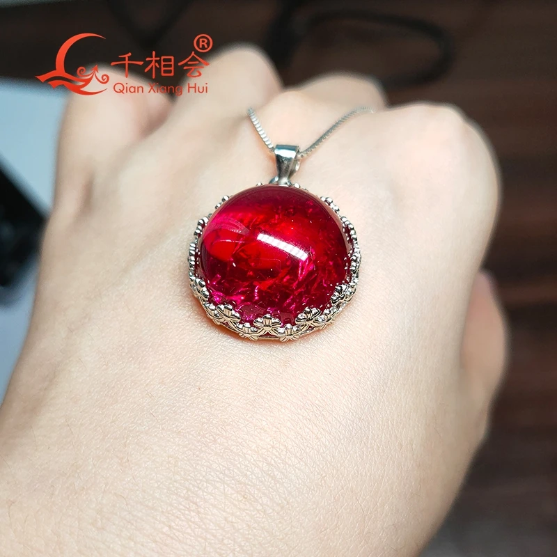 S925 Silver Fashion Pendant Necklace with round Cabochon Lab Grown Red Ruby Inclusions 20mm 45ct Main Stone Jewelry
S925 Silver Fashion Pendant Necklace with round Cabochon Lab Grown Red Ruby Inclusions 20mm 45ct Main Stone Jewelry