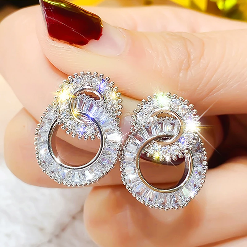 Wholesale Luxury CZ Zircon Fashion Double Round shape Earrings Contracted Ear Studs For Women Drop Earrings Jewelry
Wholesale Luxury CZ Zircon Fashion Double Round shape Earrings Contracted Ear Studs For Women Drop Earrings Jewelry