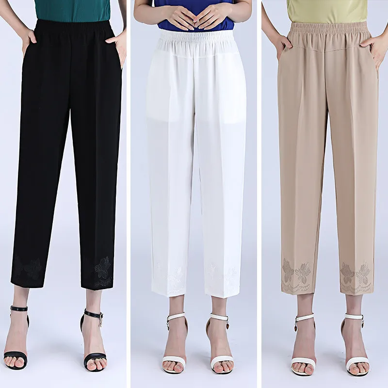 Women's Straight Pants Summer High Waist Loose Office Lady Chiffon embroidery Trousers Female Ankle-Length Pants
Women's Straight Pants Summer High Waist Loose Office Lady Chiffon embroidery Trousers Female Ankle-Length Pants