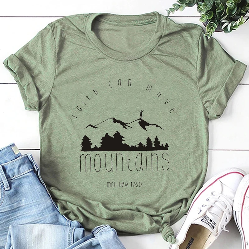 Женская футболка с короткими рукавами Faith Can Moutains, Модная хлопковая Футболка с забавным рисунком Иисуса Христа, уличная одежда
Женская футболка с короткими рукавами Faith Can Moutains, Модная хлопковая Футболка с забавным рисунком Иисуса Христа, уличная одежда