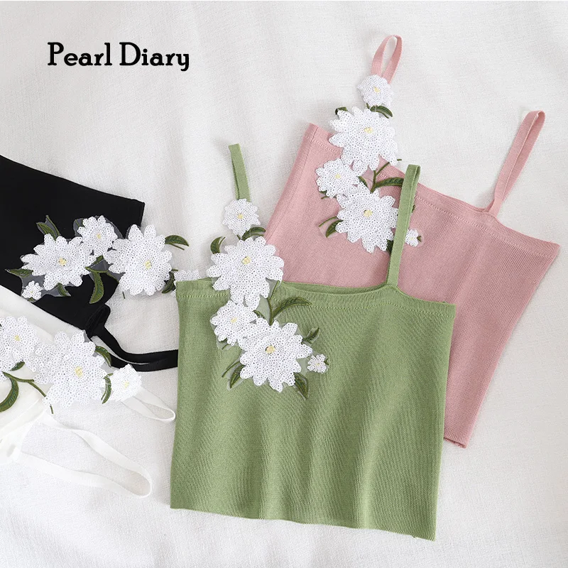 Pearl Diary Spring Autumn Cropped Vest With Floral Embroidery Top Women Solid Color All-match Camisole Woman Clothes
Pearl Diary Spring Autumn Cropped Vest With Floral Embroidery Top Women Solid Color All-match Camisole Woman Clothes