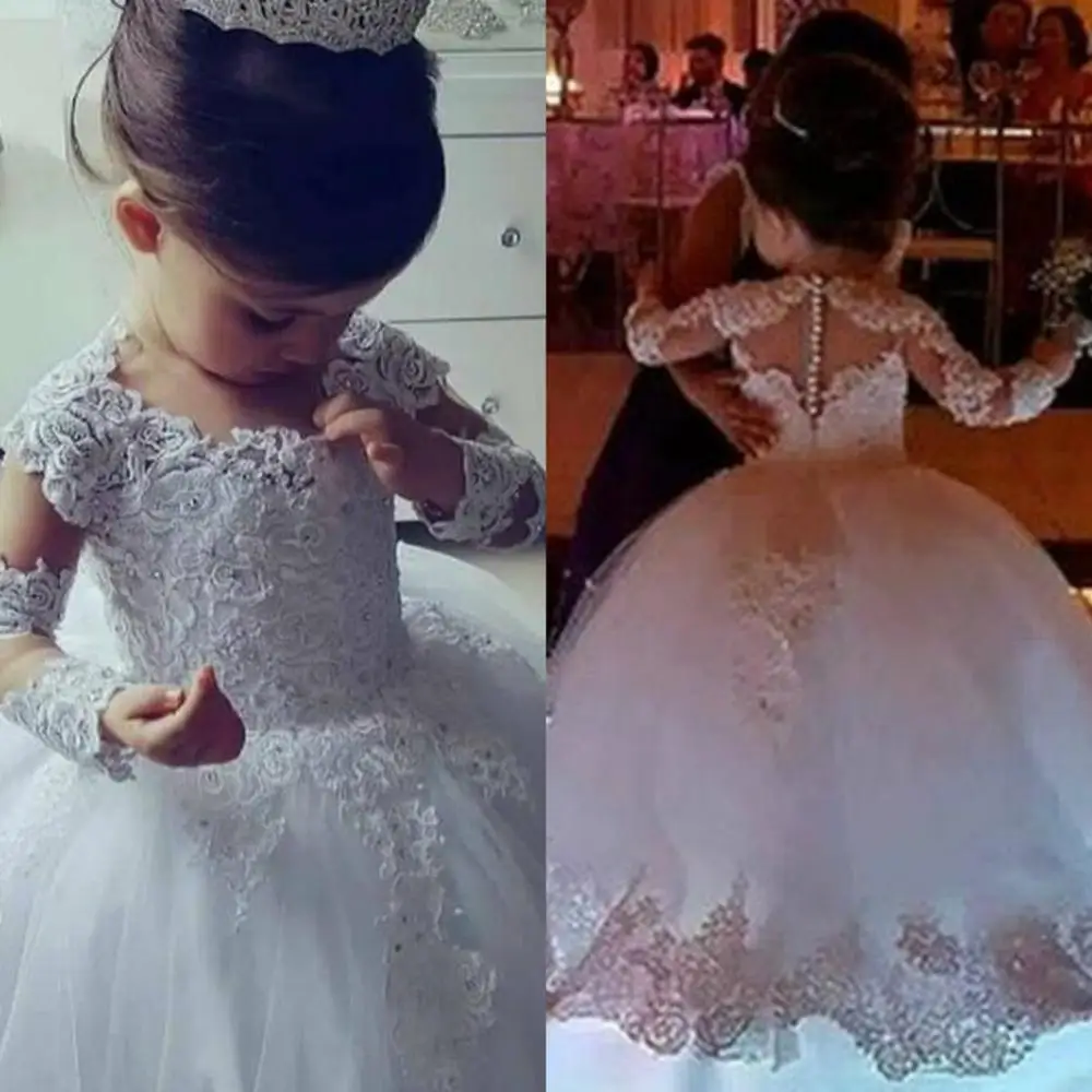 2020 Fashion Flower Girls Dresses Jewel Long Sleeves Lace Tulle Girls Pageant Gowns Ball Gown First Communion Dress
2020 Fashion Flower Girls Dresses Jewel Long Sleeves Lace Tulle Girls Pageant Gowns Ball Gown First Communion Dress