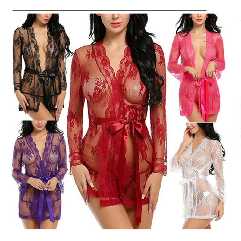 Lingerie Bathrobe Women Nightgown Long Sleeves Floral Night Gown Sexy Women See Through Lace Dressing Robe
Lingerie Bathrobe Women Nightgown Long Sleeves Floral Night Gown Sexy Women See Through Lace Dressing Robe