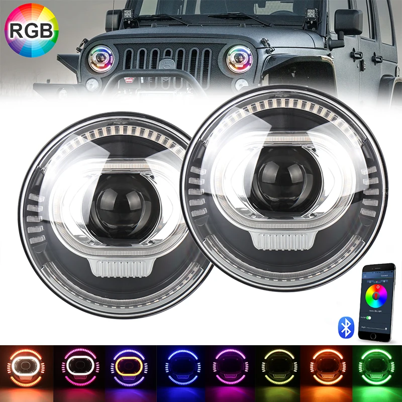 2x7 Inch LED Headlights Assembly with RGB Halo White DRL Amber Turn Signal for Jeep-Wrangler JK TJ CJ LJ Hummer H1 H2.
2x7 Inch LED Headlights Assembly with RGB Halo White DRL Amber Turn Signal for Jeep-Wrangler JK TJ CJ LJ Hummer H1 H2.