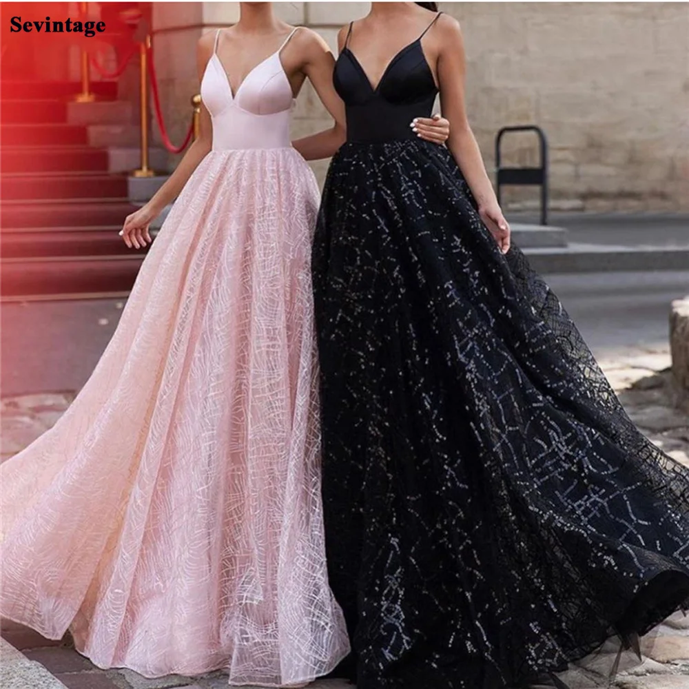Sevintage Chic Pink/Black Satin Lace Evening Dresses Fitted Slim Top A Line Skirt Spaghetti Straps Long Prom Gowns Custom Made
Sevintage Chic Pink/Black Satin Lace Evening Dresses Fitted Slim Top A Line Skirt Spaghetti Straps Long Prom Gowns Custom Made