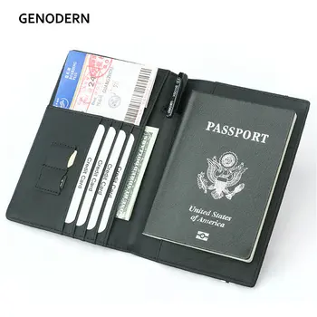 탄소 섬유 마이크로 화이버 RFID 여권 커버 가죽 탄성 밴드 여행 문서 지갑, ID 가방 여권 홀더