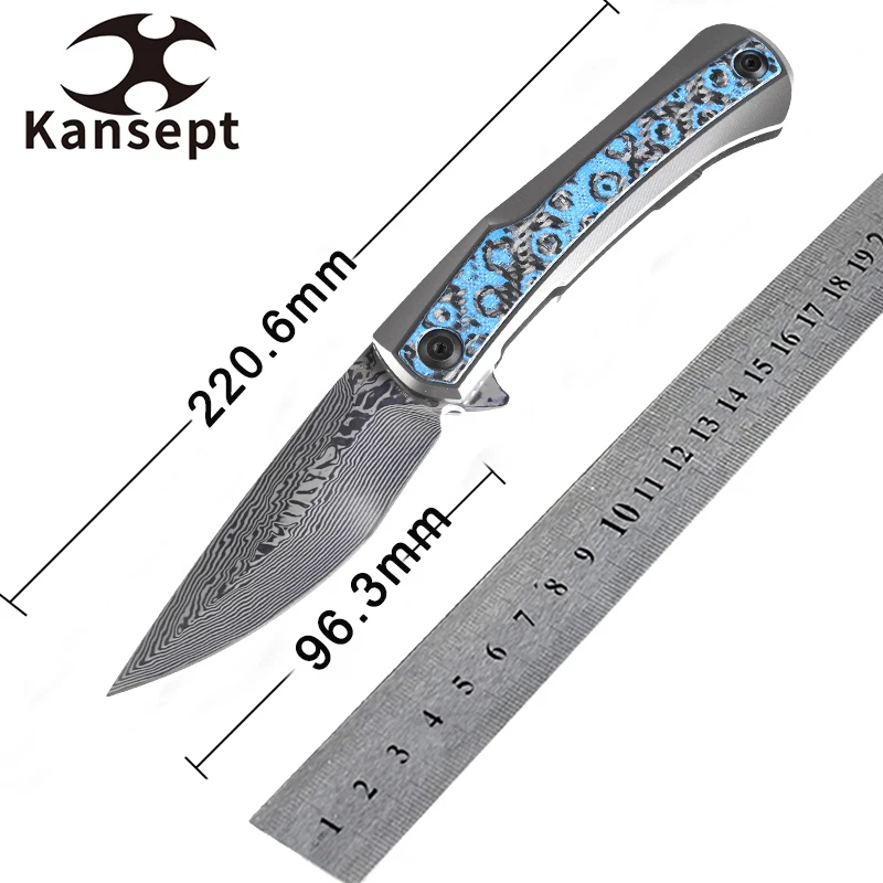 Kansept Kratos K1024A4 Flipper Pocket Knife 3.79'' Damascus Blade, Titanium Handle with Blue Rose Pattern Carbon Fiber Inlays
Kansept Kratos K1024A4 Flipper Pocket Knife 3.79'' Damascus Blade, Titanium Handle with Blue Rose Pattern Carbon Fiber Inlays
