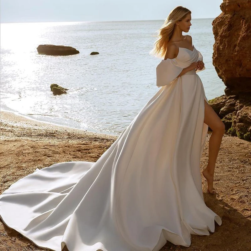 V-Neck Detachable Short Puff Sleeves Slit Beach Bridal Gowns Bohemian Wedding Dressnoivas vestidos de noiva
V-Neck Detachable Short Puff Sleeves Slit Beach Bridal Gowns Bohemian Wedding Dressnoivas vestidos de noiva