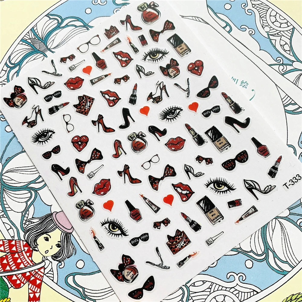 T-333 T-340 Eyes high heels red lips lipstick 3D Back glue Nail Art Stickers Decals Sliders Nail ornament decoration
T-333 T-340 Eyes high heels red lips lipstick 3D Back glue Nail Art Stickers Decals Sliders Nail ornament decoration