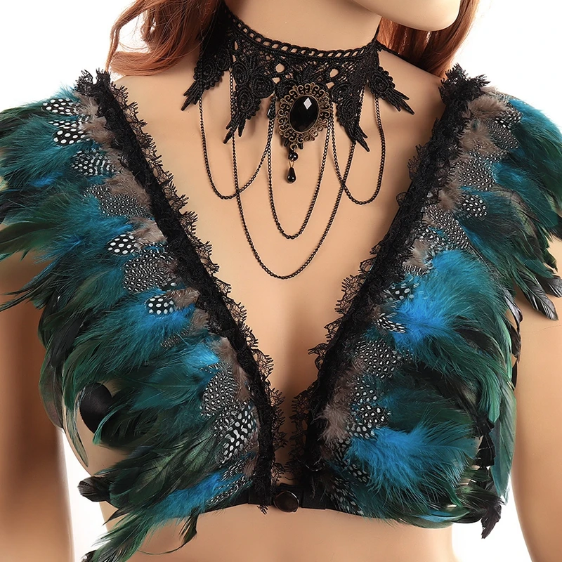 Festive Rave Elastic Peacock Blue Shoulder Feathers Wing Harness Straps Underwear Sexy Women Bondage Suspenders Exotic Lingerie
Festive Rave Elastic Peacock Blue Shoulder Feathers Wing Harness Straps Underwear Sexy Women Bondage Suspenders Exotic Lingerie
