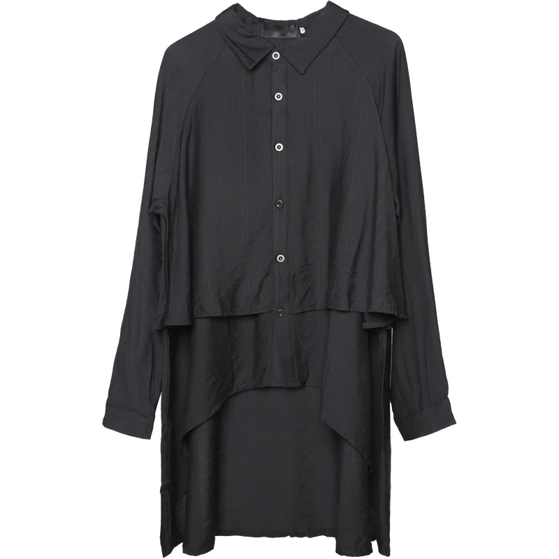 Dark black design drape sense layer irregular cut shirt male hair stylist large size shirt
Dark black design drape sense layer irregular cut shirt male hair stylist large size shirt