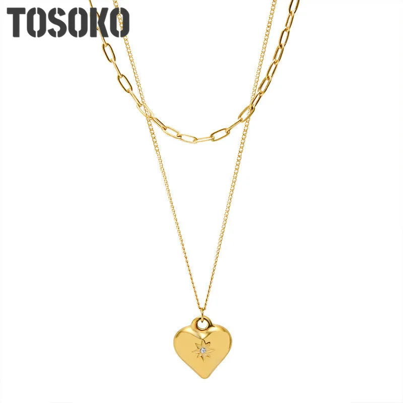 TOSOKO Stainless Steel Jewelry Double Necklaces Heart Pendant Women's Sweet Clavicle Chain BSP661
TOSOKO Stainless Steel Jewelry Double Necklaces Heart Pendant Women's Sweet Clavicle Chain BSP661