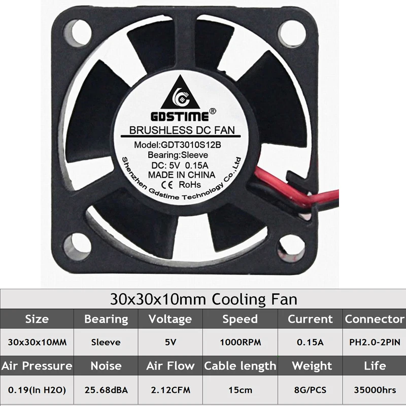 GDSTIME 2pcs 30mm Fan 30mmx30mmx10mm 12V DC Brushless Cooling Fan Computer Case CPU Cooler
GDSTIME 2pcs 30mm Fan 30mmx30mmx10mm 12V DC Brushless Cooling Fan Computer Case CPU Cooler