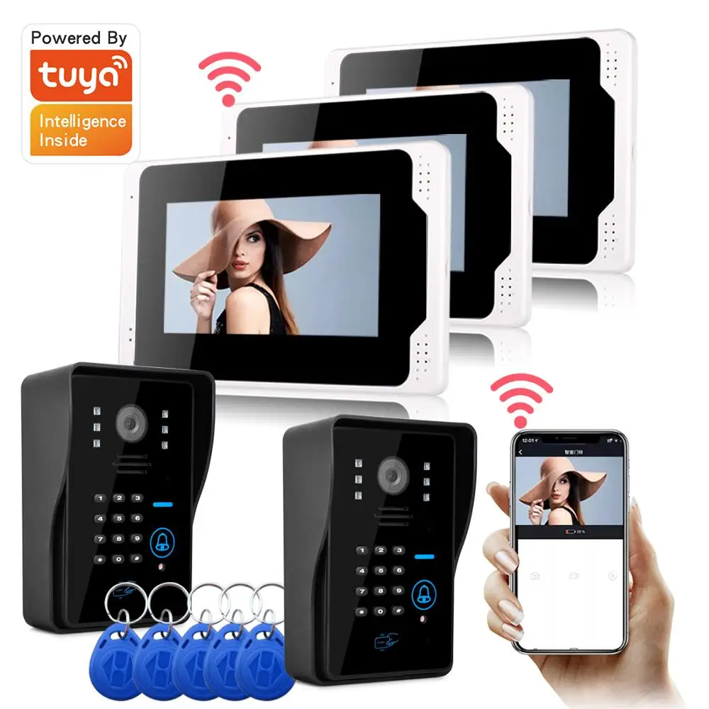 Приложение Tuya Управление видео домофон 7 дюймов ЖК-дисплей Wi-Fi Беспроводной видео-телефон двери дверной звонок отпечатков пальцев Пароль RFID 2 Камера 3 Монитора
Приложение Tuya Управление видео домофон 7 дюймов ЖК-дисплей Wi-Fi Беспроводной видео-телефон двери дверной звонок отпечатков пальцев Пароль RFID 2 Камера 3 Монитора