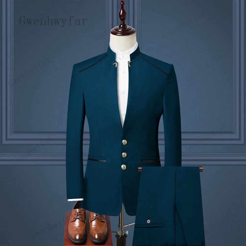 Gwenhwyfar Men Suit Chinese Style Stand Sea Blue Suit Male Wedding Groom Slim Fit Standerd Size Blazer Set Tuxedo(Jacket+Pant)
Gwenhwyfar Men Suit Chinese Style Stand Sea Blue Suit Male Wedding Groom Slim Fit Standerd Size Blazer Set Tuxedo(Jacket+Pant)