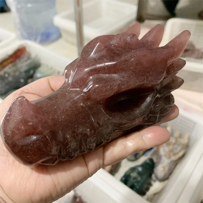 15CM Natural Strawberry Quartz Crystal Handmade Carved Dragon Head Skull Polished Animal Statue Home Decoration Accessories 1pcs
15CM Natural Strawberry Quartz Crystal Handmade Carved Dragon Head Skull Polished Animal Statue Home Decoration Accessories 1pcs