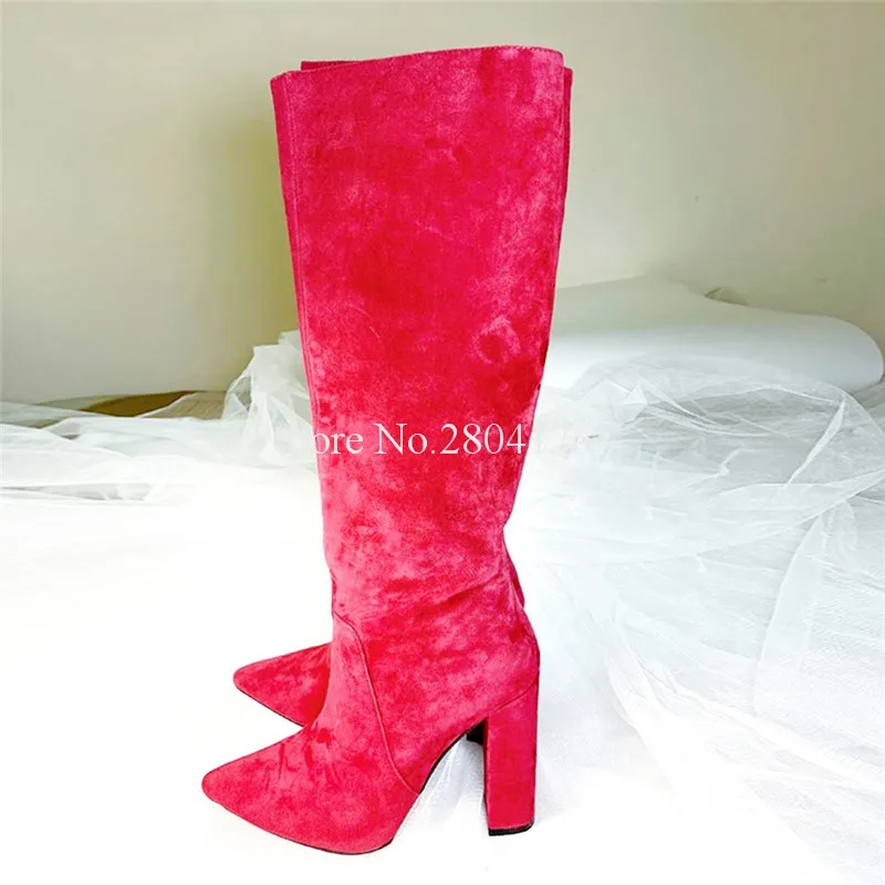 Women Elegant Pointed Toe Knee High Suede Chunky Heel Boots High Quality Red Zipper-up Long Thick Heel Boots Big Size Boots
Women Elegant Pointed Toe Knee High Suede Chunky Heel Boots High Quality Red Zipper-up Long Thick Heel Boots Big Size Boots