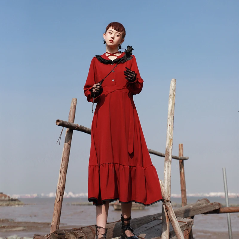 Red Dress Cross Lace Up Dress high waist cute victorian dress kawaii girl gothic lolita op loli Sweet princess lolita dress 
Red Dress Cross Lace Up Dress high waist cute victorian dress kawaii girl gothic lolita op loli Sweet princess lolita dress
