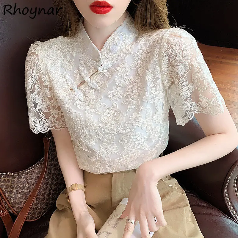 Short-sleeve Blouse Women Lace Design Embroidery Elegant Ladies Tender Female Fashion Tops Casual Stand-collar Chinese Style New
Short-sleeve Blouse Women Lace Design Embroidery Elegant Ladies Tender Female Fashion Tops Casual Stand-collar Chinese Style New