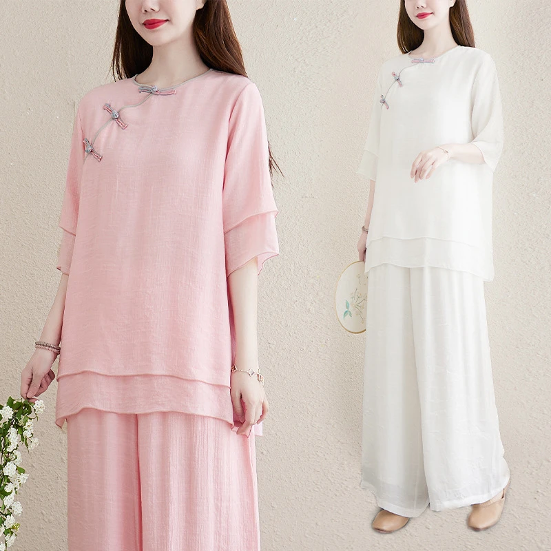 2022 Tai Chi Kungfu Uniform Cheongsam Top+Wide Leg Pants 2 Piece Sets Womens Outfits Newchinese Style Summer Clothes for Women
2022 Tai Chi Kungfu Uniform Cheongsam Top+Wide Leg Pants 2 Piece Sets Womens Outfits Newchinese Style Summer Clothes for Women