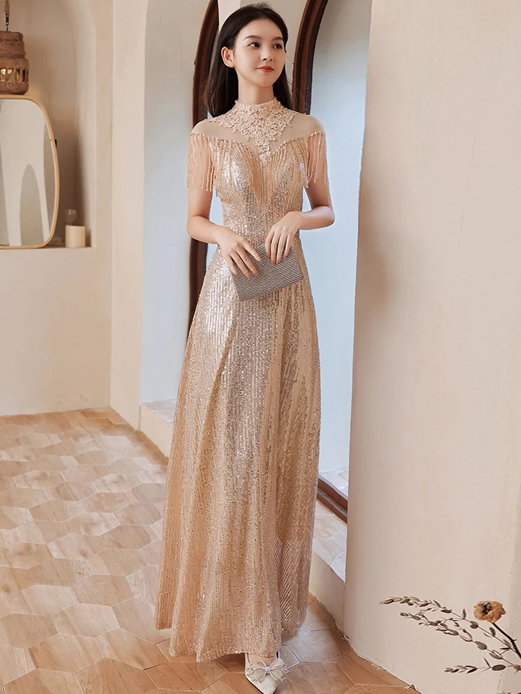 Light Luxury Tassel Formal Evening Dresses Half High Collar Sequined Floor-Length Mermaid Annual Party Gown New Arrival
Light Luxury Tassel Formal Evening Dresses Half High Collar Sequined Floor-Length Mermaid Annual Party Gown New Arrival