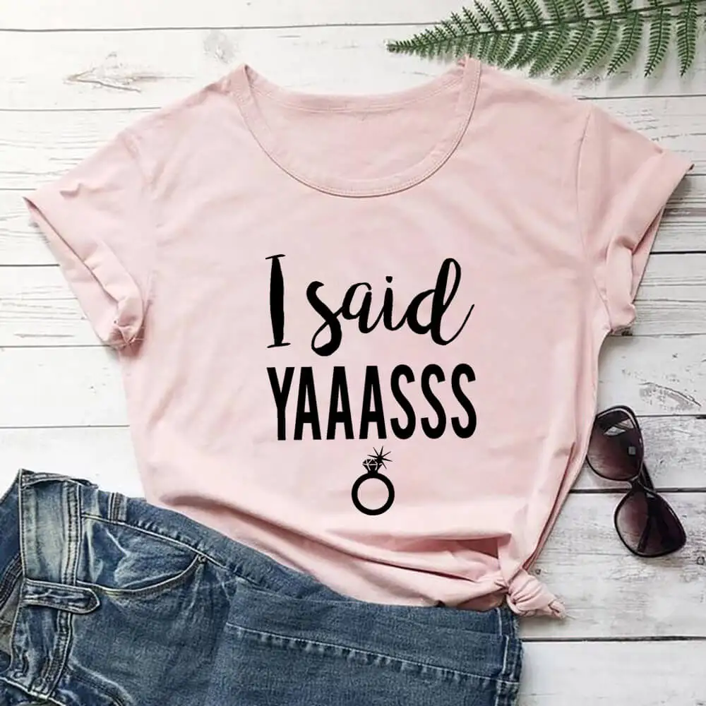 I Said Yaaass 100%Cotton Printed Bride to Be T Shirt Valentine's Day Shirts Wedding Casual O-Neck Pullovers Short Sleeve Tops
I Said Yaaass 100%Cotton Printed Bride to Be T Shirt Valentine's Day Shirts Wedding Casual O-Neck Pullovers Short Sleeve Tops