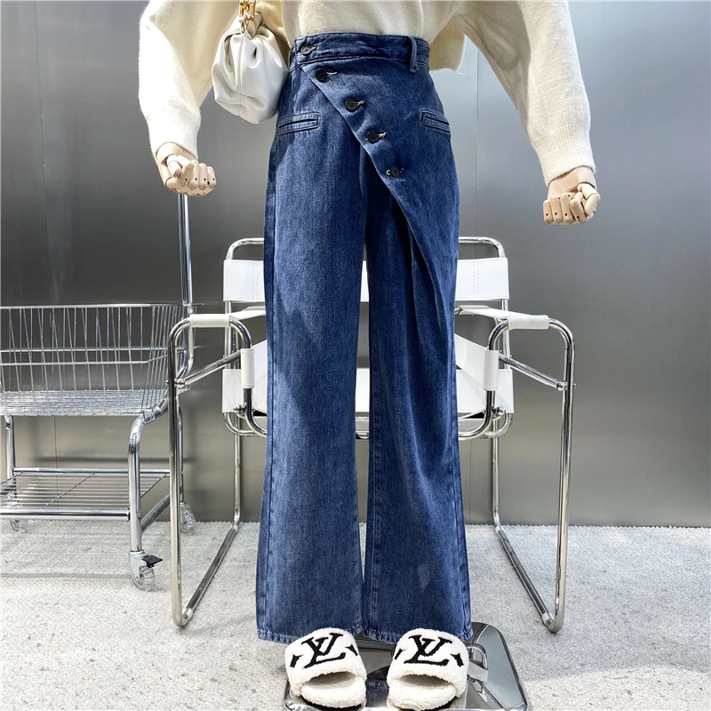 New 2021 Fashion Stitching Diagonal Buckle High Waist Wide Leg Jeans Personality Versatile Loose Slim Straight Pants
New 2021 Fashion Stitching Diagonal Buckle High Waist Wide Leg Jeans Personality Versatile Loose Slim Straight Pants