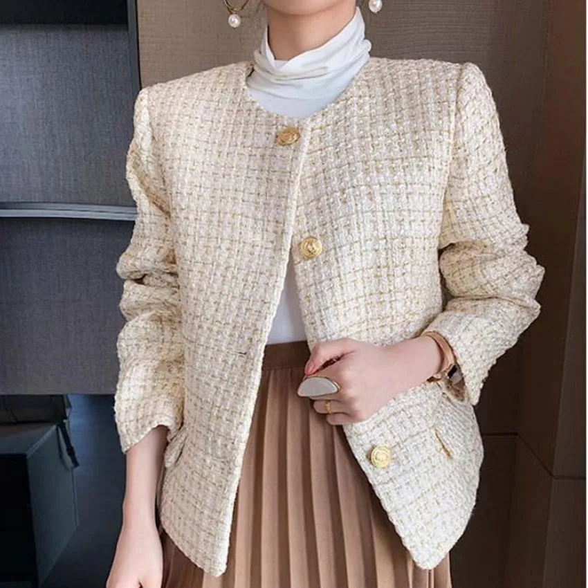 New arrival spring autumn small fragrance tweed jacket women o-neck slim short single breasted top jacket
New arrival spring autumn small fragrance tweed jacket women o-neck slim short single breasted top jacket
