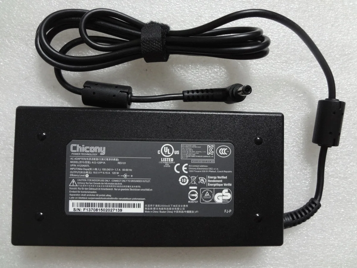 NEW OEM Chicony 19.5V 6.15A 120W A12-120P1A 5.5mm*2.5mm AC Adapter for Sager N850HJ 15.6" Gaming Laptop Original Slim Charger
NEW OEM Chicony 19.5V 6.15A 120W A12-120P1A 5.5mm*2.5mm AC Adapter for Sager N850HJ 15.6" Gaming Laptop Original Slim Charger