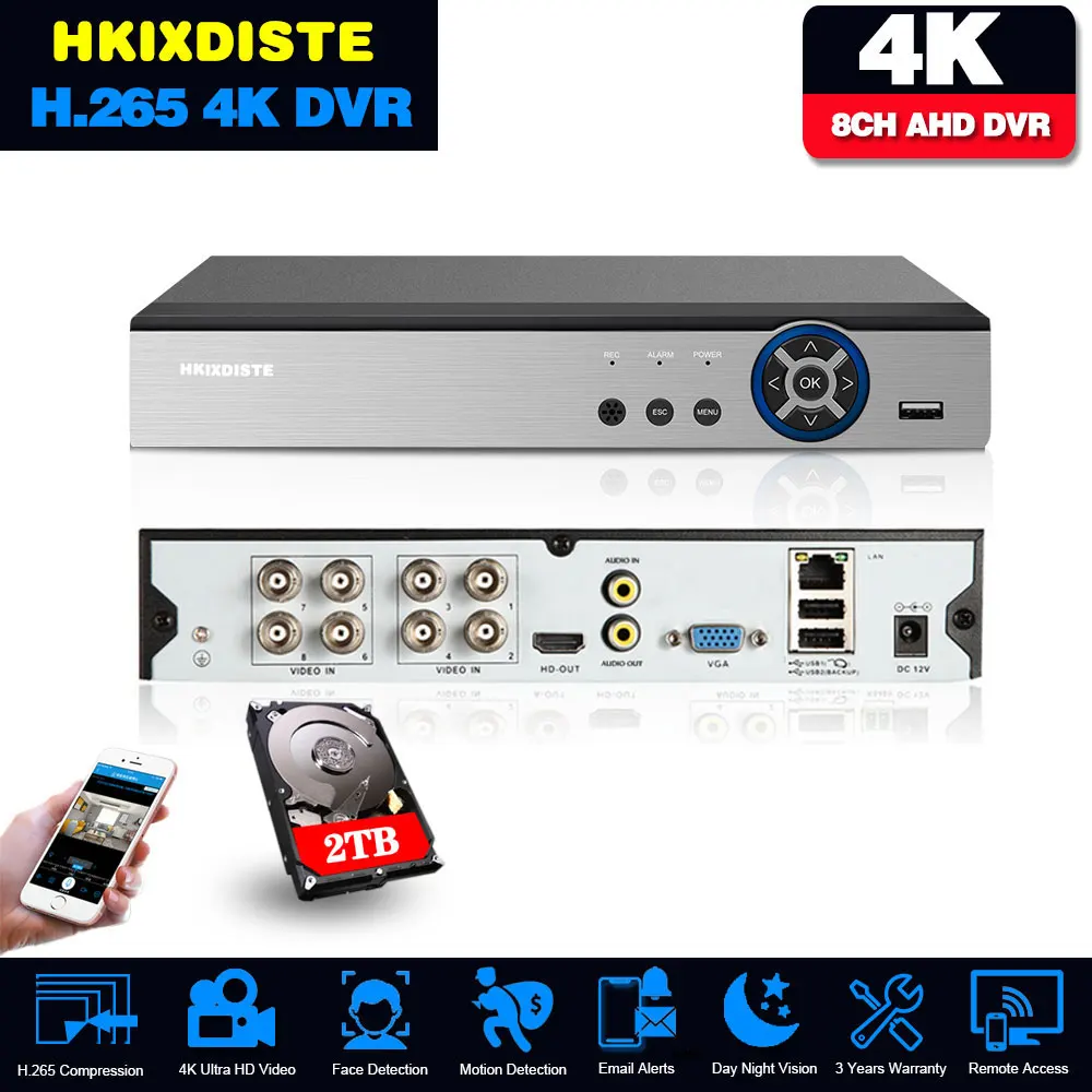16CH 8CH 4K AHD DVR AI H.265 Hybrid 8 Megapixel NVR Digital Video Recorder for 2MP 4MP 5MP 8MP AHD/TVI/CVI/XVI/IP Cameras
16CH 8CH 4K AHD DVR AI H.265 Hybrid 8 Megapixel NVR Digital Video Recorder for 2MP 4MP 5MP 8MP AHD/TVI/CVI/XVI/IP Cameras