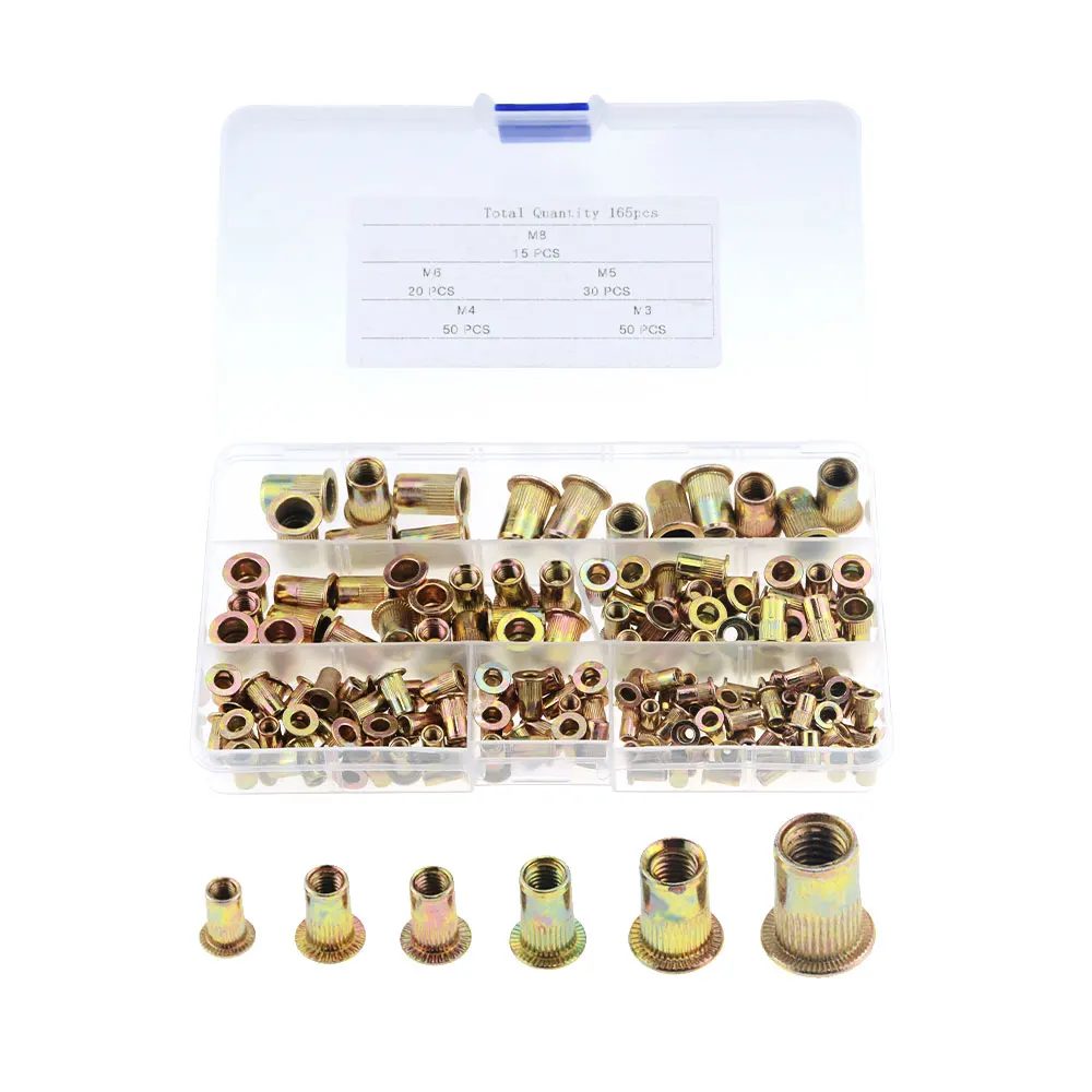 165PCS/BOX M3 M4 M5 M6 M8 Pull Rivet Nut Mixed Zinc Plated Carbon Steel Rivet Nut Threaded Insert Nut Set
165PCS/BOX M3 M4 M5 M6 M8 Pull Rivet Nut Mixed Zinc Plated Carbon Steel Rivet Nut Threaded Insert Nut Set