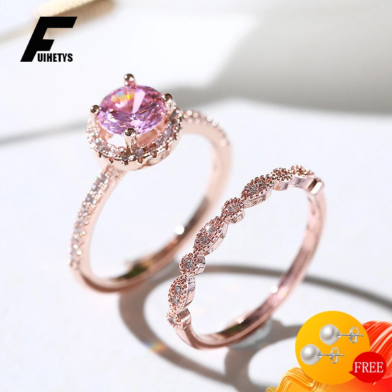 Trendy Rings 925 Silver Jewelry Round Pink Zircon Gemstone 2 in 1 Charm Finger Ring Set for Women Wedding Engagement Accessories
Trendy Rings 925 Silver Jewelry Round Pink Zircon Gemstone 2 in 1 Charm Finger Ring Set for Women Wedding Engagement Accessories