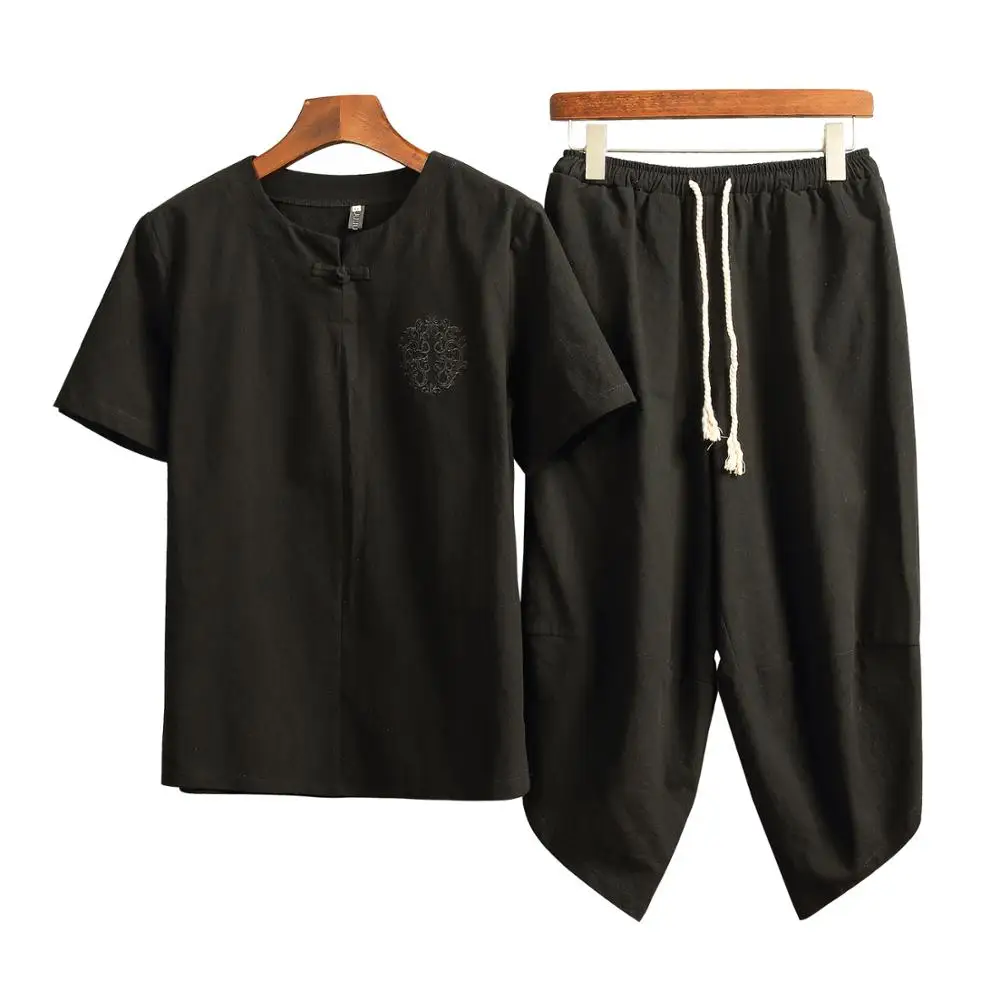 Tracksuits Men 2020 Summer Male Cotton and Linen Short-sleeved T-shirt Suit Men's Loose Cropped Trousers Cool Linen 2 Pieces Set
Tracksuits Men 2020 Summer Male Cotton and Linen Short-sleeved T-shirt Suit Men's Loose Cropped Trousers Cool Linen 2 Pieces Set